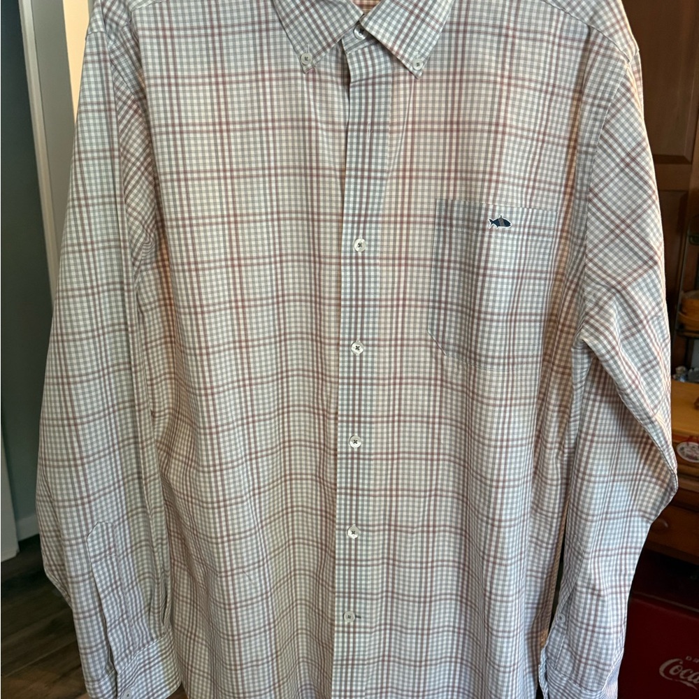 Classic Men's Plaid Dress Shirt - Cream and Red